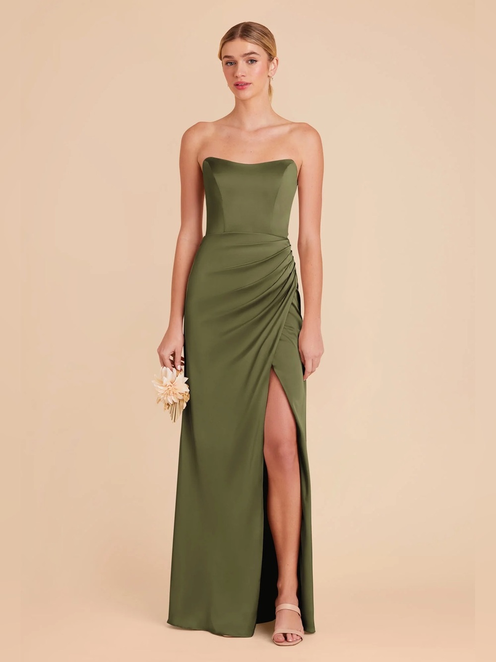 Birdy Grey Strapless Olive Gown with Side Ruche
